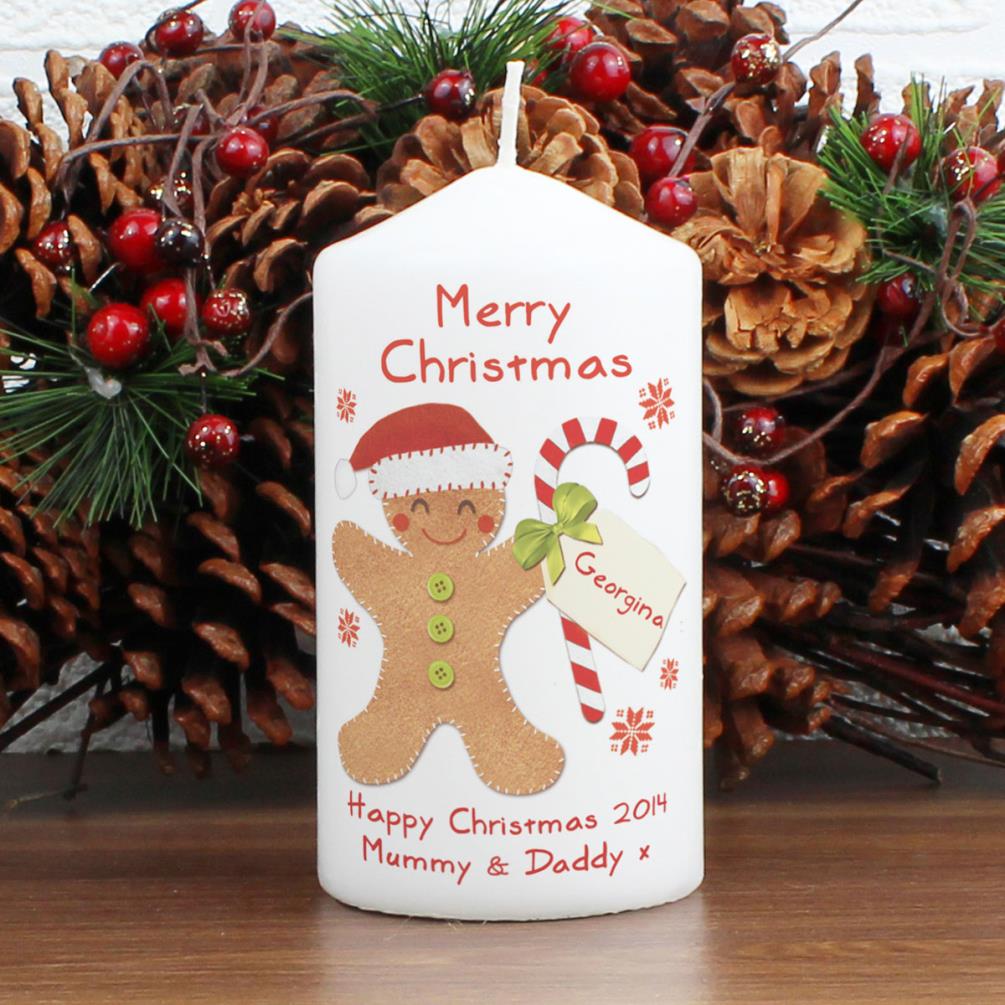 Personalised Felt Stitch Gingerbread Man Pillar Candle Extra Image 1